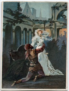 Illustration of Ernani by Italian composer Giuseppe Verdi, act 2, scene IV opera created in 1844 after the tragedy Hernani by Victor Hugo. Chromolithography of the late 19th century.