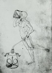 Drawing depicting a bellows for breathing underwater in a volume by Francesco di Giorgio