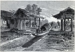 Incline Plane for Boats in Ning-Po, China. Engraving in 