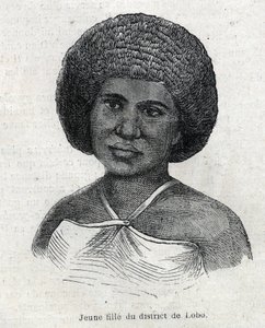 Indigenous people of New Guinea: young girl from Lobo. Engraving in 