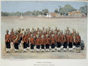 Infantry band of the English Indies - engraving, late 19th century by Unknown artist