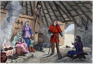 Interior of a Gaulish dwelling - in Les Costumes civil et militaires des Français dans travers les Siècles Paris F. Roy 1882.