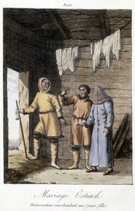 Intermediator haggling a young girl for a wedding Ostiak (Khanty or Khante) (Paleosiberian hunter tribe established in the forest area of the middle Ob valley)