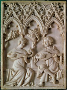 Ivory tablet representing two musicians