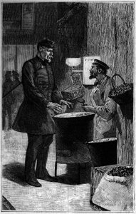 Jacques Gaudry at a chestnut merchant. Engraving in 