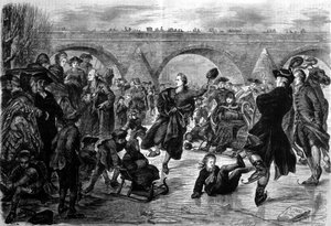 Johann Wolfgang von Goethe, German writer skating on the Main River in Frankfurt am Main. Engraving of the 19th century