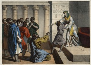 Joseph the Patriarch, named Vizir of Egypt, is recognized by his brothers who made him believe in his death and ask for forgiveness (Anonymous engraving of the 19th century) by Unknown artist