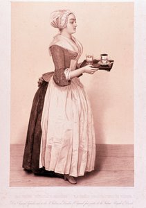 La Chocolatiere de Vienne: young maid holding a tray with a cup of hot chocolate by Unknown artist