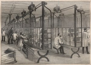 The postal service: sorting letters at the Hotel des Posts de Paris - Engraving In La Science francaise by Unknown artist