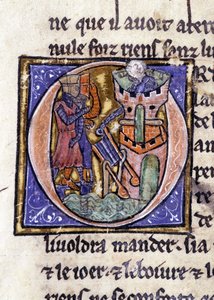 Lancelot at the Top of a Tower. Manuscript: Conquest of the Saint Gréal, Written 717 Years After the Passion of Our Lord. Bibliotheque Municipale de Rennes, ms. 255 (Collection of Novels of the Round Table); Paris by Unknown artist