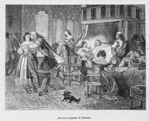 Last moments of Mazarin (1602 - 1661). Illustration in 