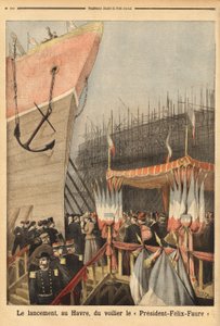 Launch of the sailboat President Felix Faure, on February 3, in Le Havre, sponsored by Lucie Faure, the daughter of the head of state and Louis Brindeau, mayor of Le Havre; it is the first of a series of 4-mast sailboats to be built in Le Havre from 1896 by Unknown artist
