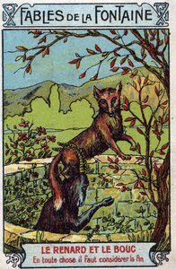The Fox and the Goat - Fables by Jean de La Fontaine - Chromolithography of the End of the 19th Century