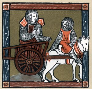 Arthurian Legend: Lancelot du Lac in the cart. In “Geschichte der Franzosischen Literatur” by Hermann Suchier