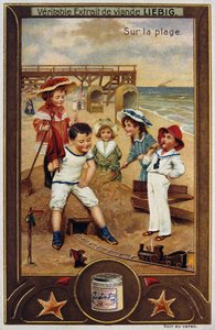 Leibig card depicting French children on the beach 1890 by Unknown artist