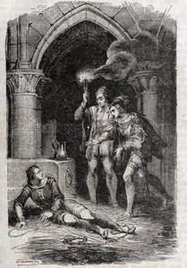 Leon (Leone) delivers Roger (Ruggero, Ruggiero) - engraving of 1851 from Roland furieux (Orlando furioso) (16th century) by Ludovico Ariosto, known as the Ariosta - Edition translated from Italian by the Count of Tressan and published by Gustave Harvard