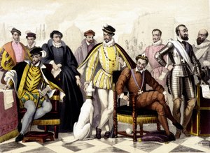Les Valois - From 1547 to 1589. Henry II, Catherine de Medici (Caterina de Medici), Charles IX, Henry III, Henry IV. Engraving of the 19th Century. by Unknown artist