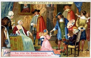 Liebig chromolithography on the life of Rembrandt (1606-1669) Dutch painter, portraying mayor Jean Six in 1654 by Unknown artist