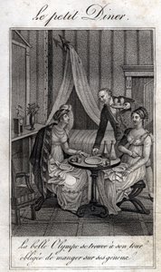 Little dinner. Olympe de Gouges (1748-1793), French woman of letters and revolutionary with Celine, one of her friends by Unknown artist