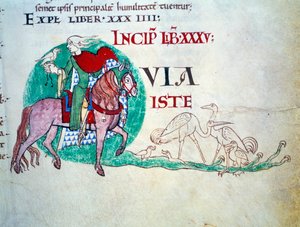 Lord at the Falcon Hunt. Miniature of the Middle Ages. Manuscript 