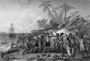 Louis Antoine Comte de Bougainville, French navigator (1729-1811), approaching the islands of the Marquises in Tahiti, April 6