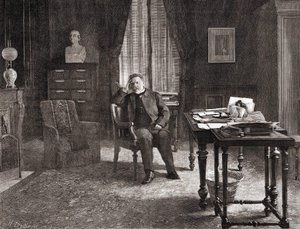 Louis Pasteur in his office at the institute. 19th century engraving by Unknown artist
