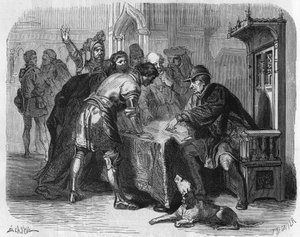 Louis XI, King of France, learning of the death of Charles the Bold on January 7, 1477. Engraving of the 19th century