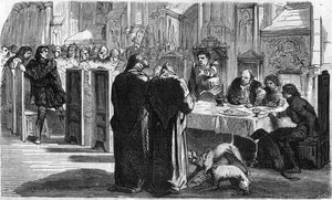 Louis de la Tremoille and his prisoners after the Battle of Saint-Aubin-du-Cornier. Engraving of the 19th century by Unknown artist