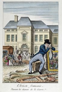 The French artist mourning the chances of war, engraving of the 19th century by Unknown artist
