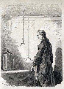 Luigi Galvani causes frog contractions by lightning rod electricity - LUIGI GALVANI (1737-1798) Italian physician and physicist. Causes contractions in a frog with electricity from a thundercloud by Unknown artist
