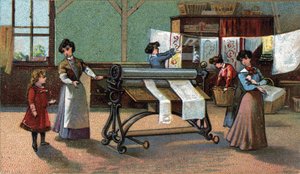 Machine ironator. Chromolithography from the end of the 19th century. by Unknown artist