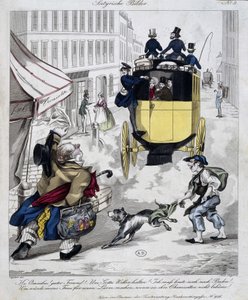 Man missing the Omnibus. Cartoon made around 1840 by Unknown artist