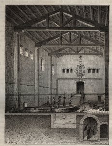 Manufacture of soap - Operation of the liquidation of white soap, with cut in the bottom the spinning - engraving in 
