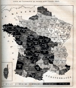 Map of ignorance in France in 1865