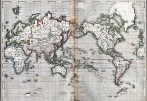 Map of the world, Italy, mid 19th century