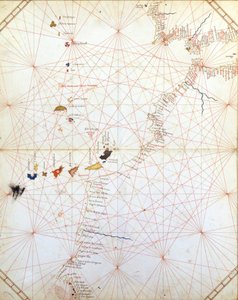 Map showing Gibraltar, Morocco and the Canary Islands. 15th century Portulan