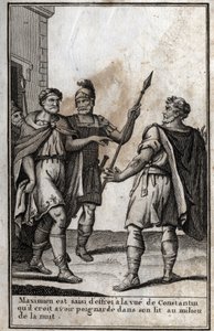 Maximian Hercules (Marcus Aurelius Valerius Maximianus) (circa 250-310), Roman emperor, is seized with fear at the sight of Constantine (Constantine I, Flavius Valerius Aurelius Constantinus, 272-306), his son-in-law, whom he thinks he stabbed in his bed by Unknown artist