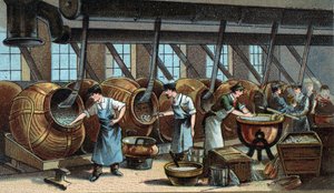 Mechanical manufacture of dragees. Chromolithography of the end of the 19th century by Unknown artist