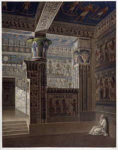 Memnonium Thebes, Plate 37: Colorful Interior Perspective View of the Temple of the West - in 