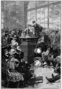 Measures taken against the cholera epidemic spread in Toulon: the disinfection room at the Lyon station, Paris. Engraving in 