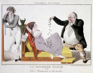 Modern Danaé or the fashionable mairess (prostitution) - caricature by Unknown artist