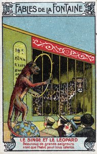 Monkey and Leopard - Fables by Jean de La Fontaine (1621-95) - Chromolithography of the end of the 19th century Private Collection by Unknown artist