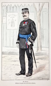 Mr. Roudil, peace officer of the car service. Eau forte en couleurs, for illustration History of the corps des gardiens de la paix book published under the auspices of Louis Lepine, by Alfred Rey and Louis. by Unknown artist