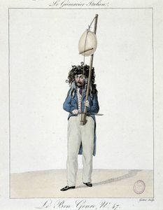 Musician in the street: the Italian grimacier - engraving by Unknown artist