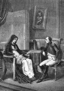 Napoleon I consulting his mother, Laetitia Bonaparte, before leaving Elba Island in 1815 by Unknown artist