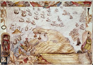 Naval battle between the Turkish and Venetian fleets in 1661