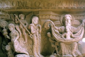 Norman Art in Monreale: capitals of the Cloitre of the Benedictines representing Christ and God