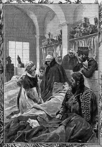 Nurse Marguerite Favet treated the wounded at the Field Hospital during the War of 1813 against the Germans. by Unknown artist