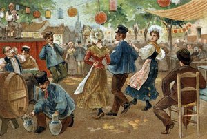 Old custom celebrated in the region of Flanders: Flemish Fair. Chromolithography of the late 19th century by Unknown artist