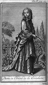 Orders of Chivalry. Lady of the Order of the Cordeliere. In History of military orders or knights, of the secure and routine militias of both sexes, which have been established so far. Edition taken from Abbe Giustiniani, R.P.Bonani, M. Herman, Schooneb by Unknown artist